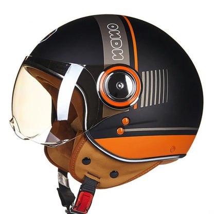 Retro style battery car half helmet in bright two-tone colours with ABS shell