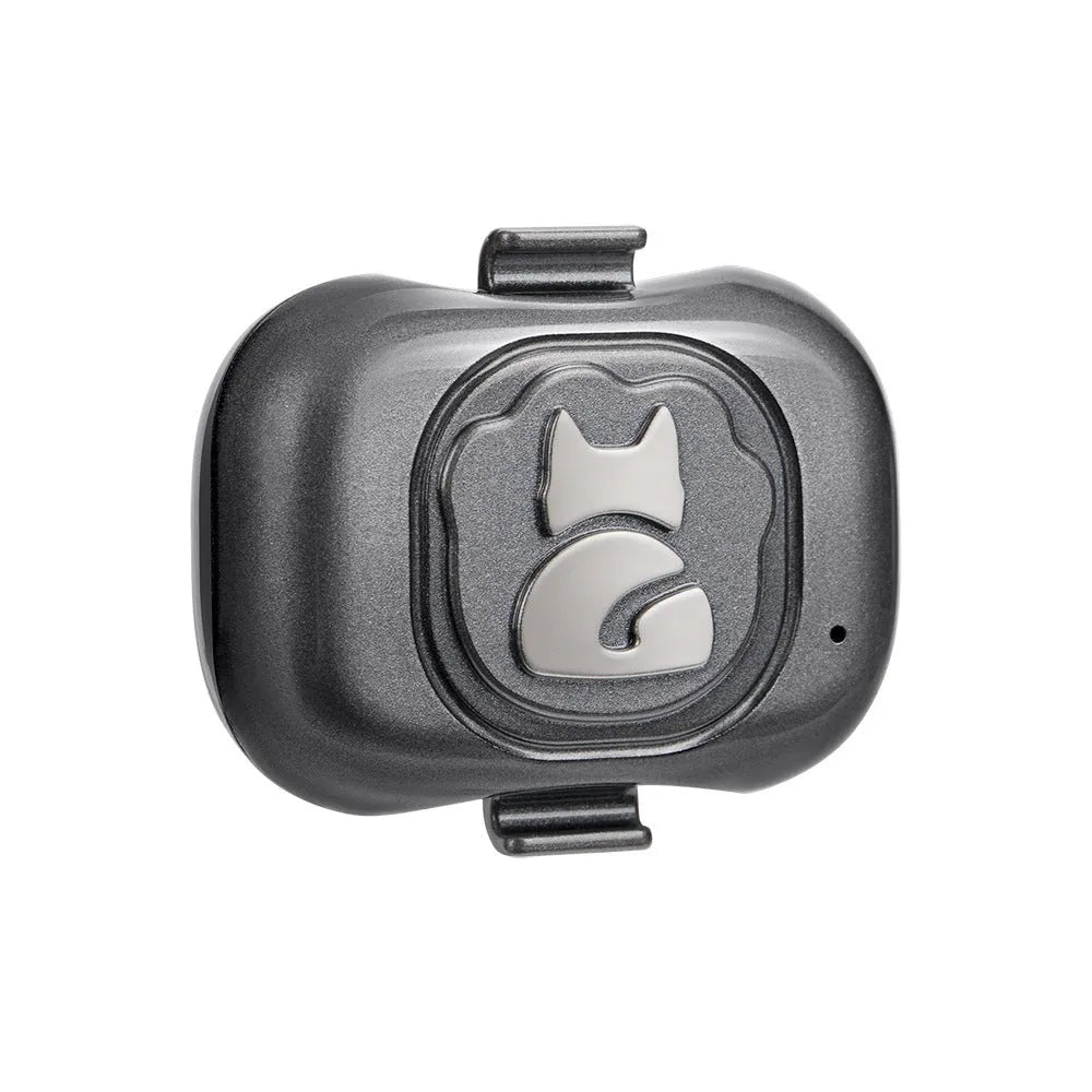 Black pet GPS tracker with hanging rope attachment and data cable