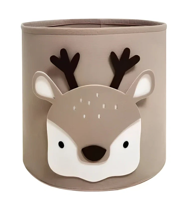 Cartoon elephant felt storage basket, 29cm diameter x 30cm height, lightweight toy organiser in grey with printed design