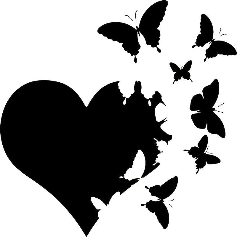 Love Butterfly car body decoration stickers in plastic material measuring 15x15cm with six colour options including white, black, red, purple, Lake Blue, and pink for customising vehicle exteriors and personalising car windows
