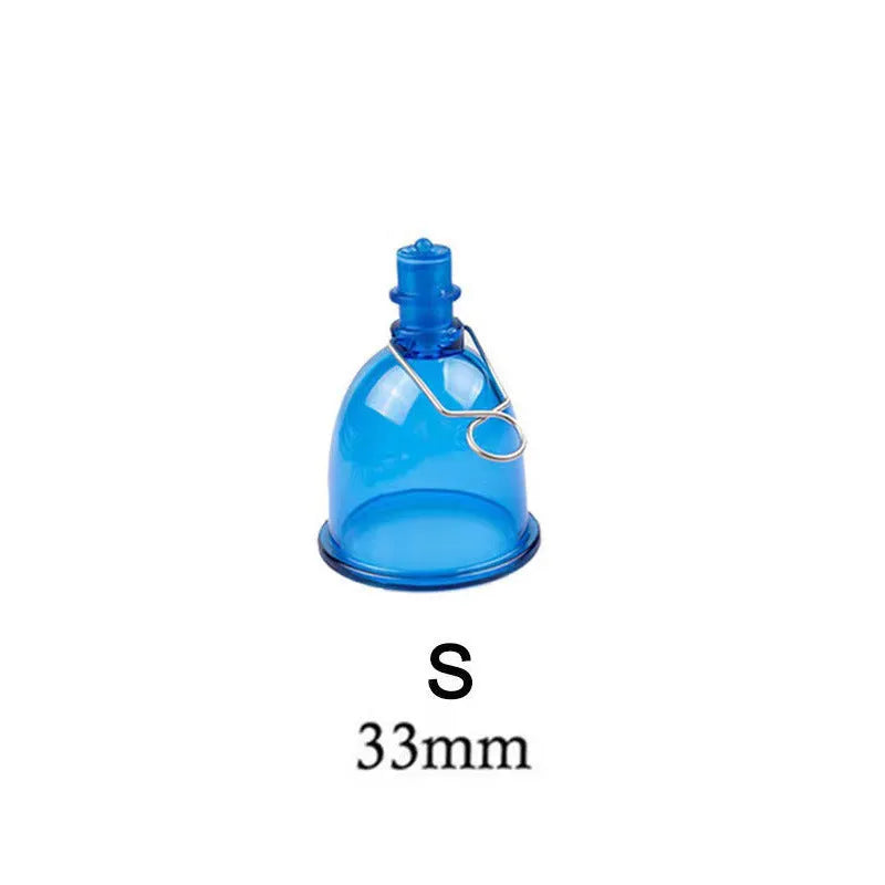 Blue silicone male physical stretch exerciser shown in three sizes: small, medium, and large.