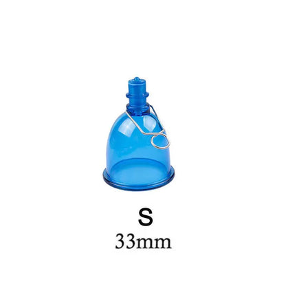 Blue silicone male physical stretch exerciser shown in three sizes: small, medium, and large.