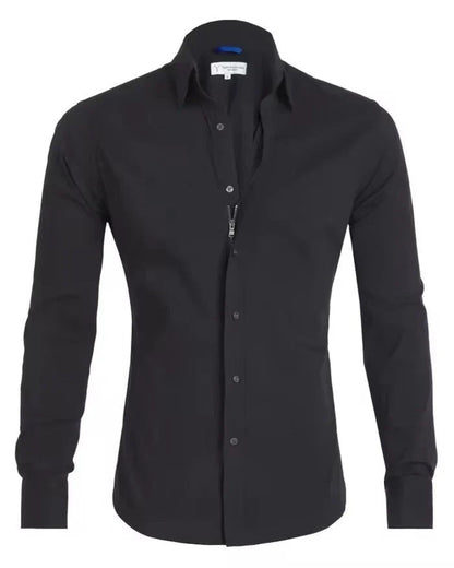 Stylish Long Sleeve Shirt with Zipper and Button Design for Men in Various Colors