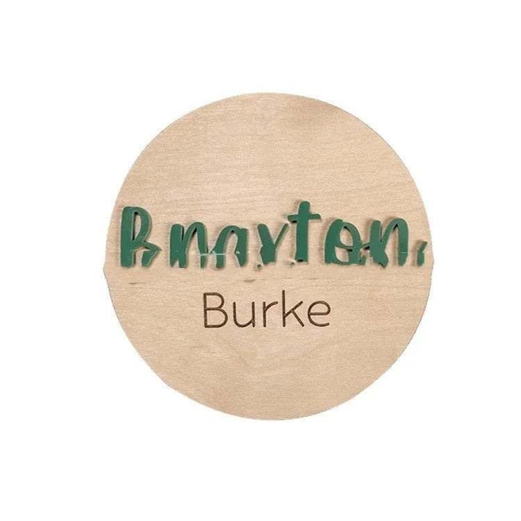 Brown limewood baby birth bulletin board in modern art style showing five available sizes