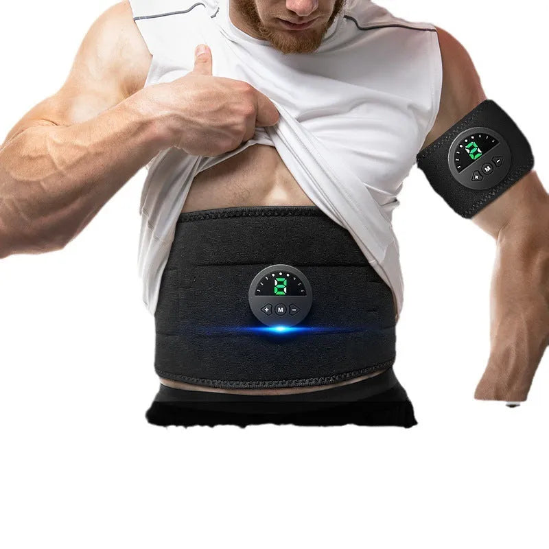Adjustable fitness belt with display screen for waist and abdomen exercise, measuring 120cm length with USB charging cable