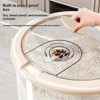 Clear plastic grain storage tank with sealed lid and included rice measuring cup