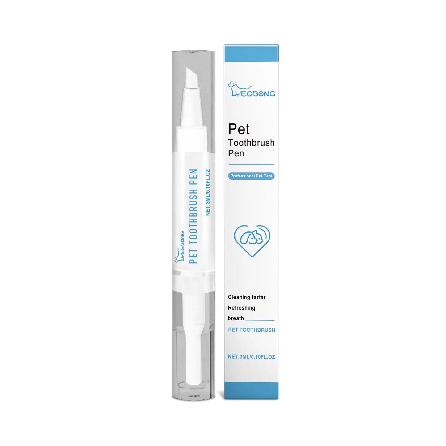 Pet teeth cleaning brush with 3ml capacity and 12.5cm handle for dog and cat dental care