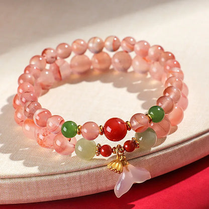 Women's ice floating south red white agate fishtail bracelet with handcrafted details
