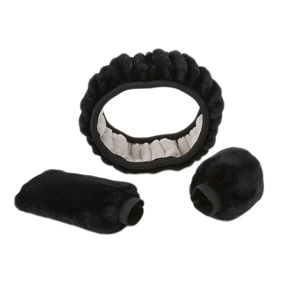 Plush winter steering wheel cover set with gear shift and handle covers in six colour options