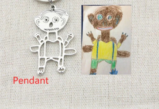 Custom children's artwork necklace with stainless steel chain and titanium steel pendant