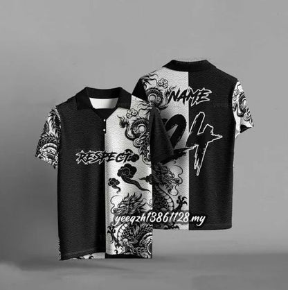 Black loose-fit short sleeve T-shirt with a raised 3D digital print design on the front.