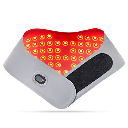 Deep sky blue neck mask with controller showing heat and pulse therapy functions for cervical vertebra relief