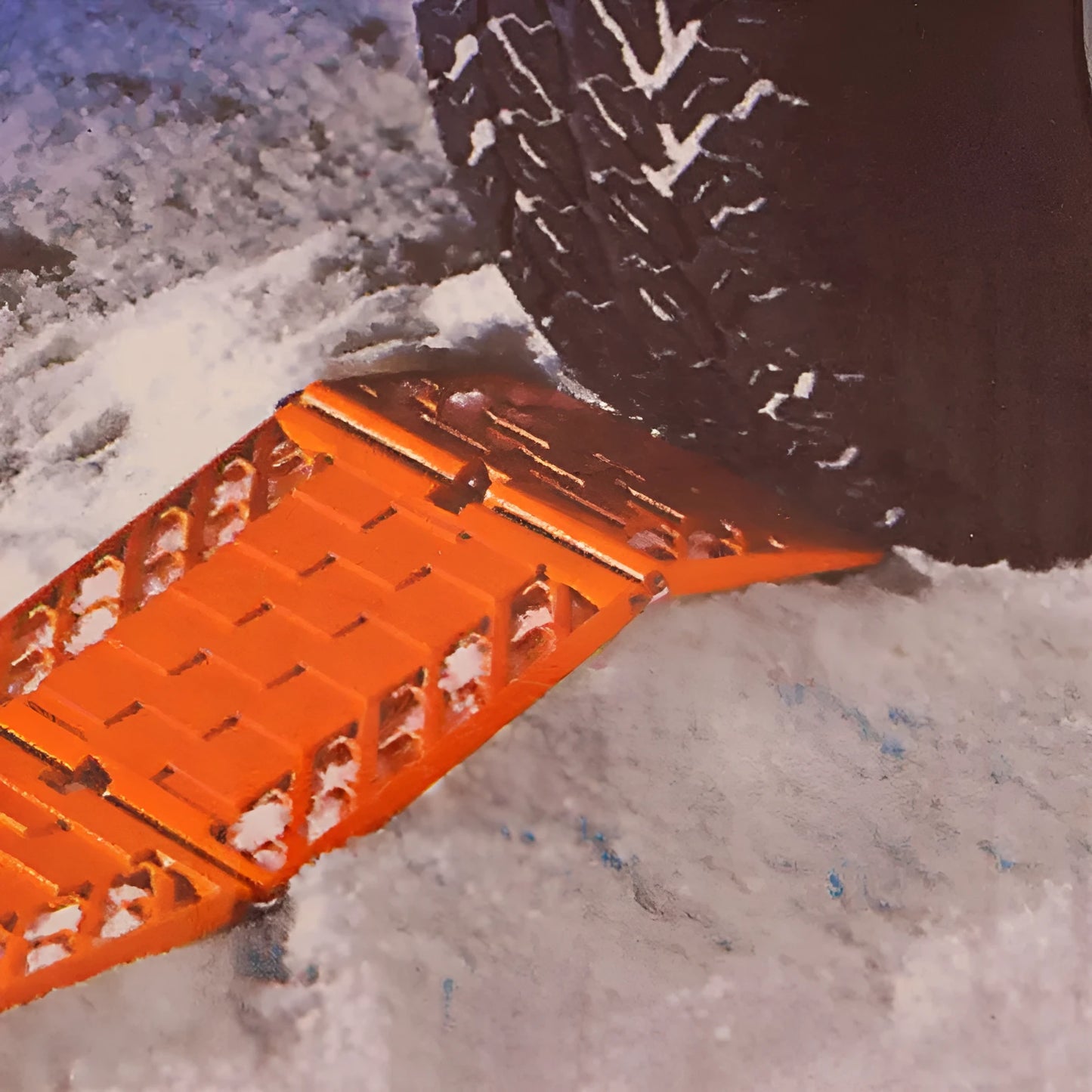 Orange folding vehicle rescue board showing folded and unfolded positions with anti slip rubber surface