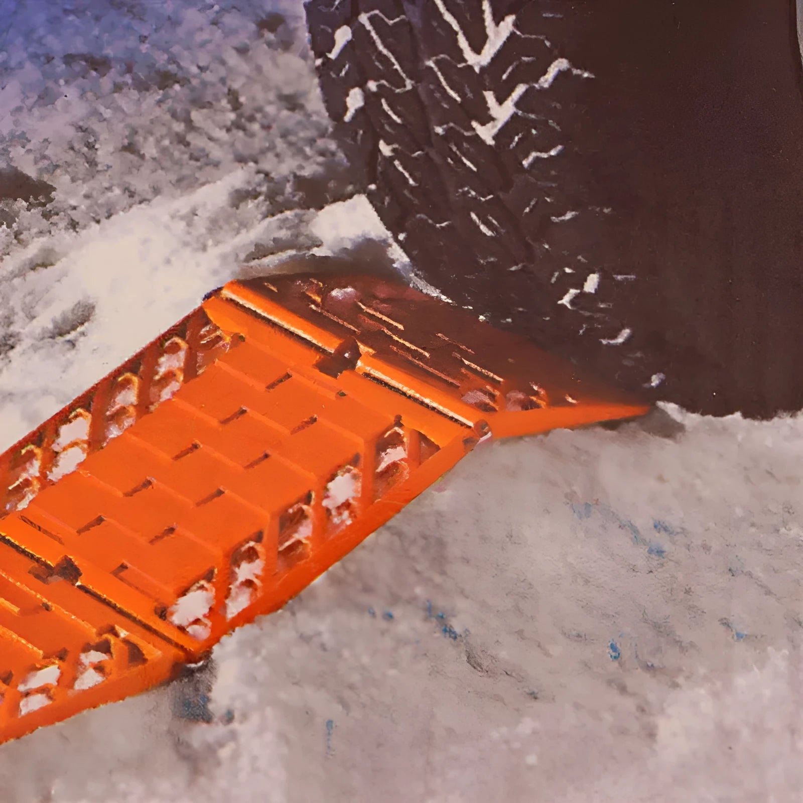 Orange folding vehicle rescue board showing folded and unfolded positions with anti slip rubber surface