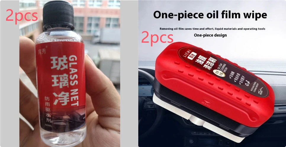 Automotive oil film cleaning brush with hydrophobic effect for clear windshields