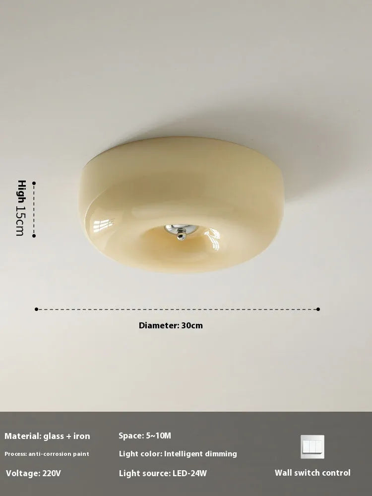 Cream-coloured bedroom ceiling lamp with three-colour light, 30cm or 40cm diameter, American-style design