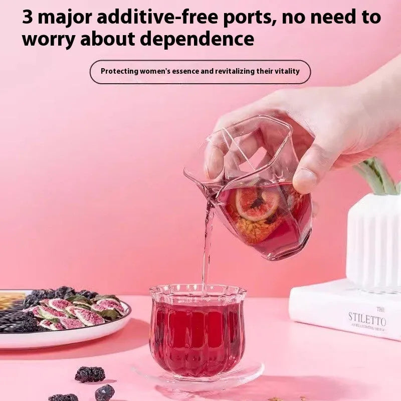 Flaxseed fig mulberry herbal tea sachets with black wolfberry in packaging with free travel cup