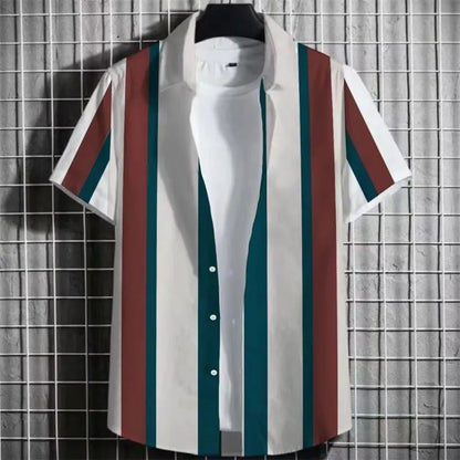 Men's linen short sleeve T-shirt with 3D printing and striped pattern in multiple colour options