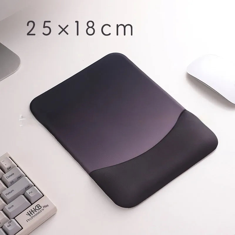 Square cloth-covered silica gel wrist rest mouse pad on a desk.
