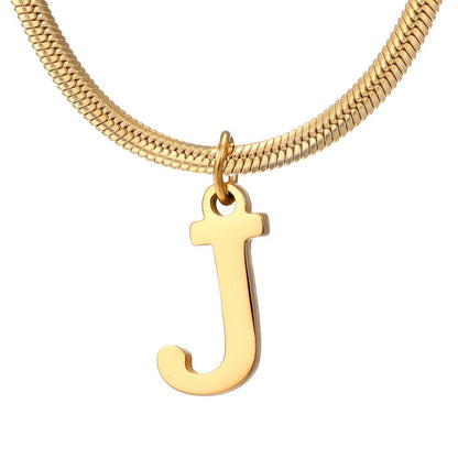 Elegant gold A-Z letter pendant necklace on a snake chain
