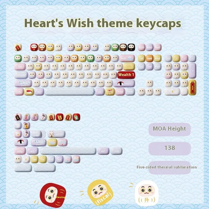 Sublimation-printed cartoon keycaps full set for mechanical keyboards with colourful pig party theme design