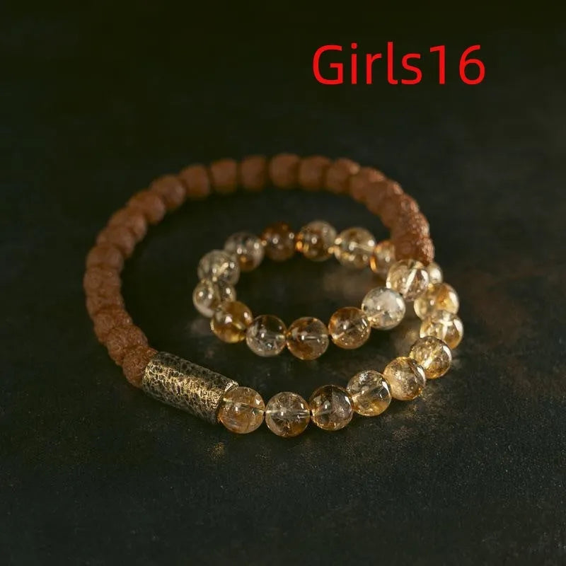 Retro-style LCD double circle bracelet with natural citrine stones for boys and girls jewellery