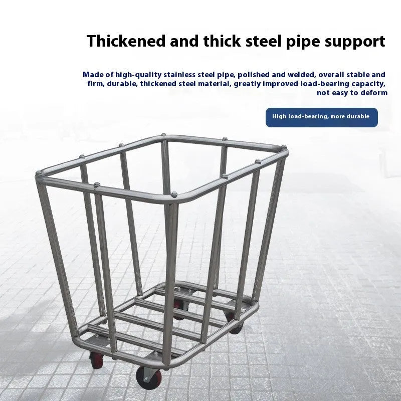 Stainless steel hotel linen trolley with multiple tubes for housekeeping linen transport