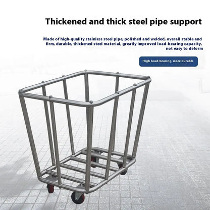 Stainless steel hotel linen trolley with multiple tubes for housekeeping linen transport
