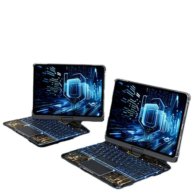 Versatile iPad keyboard case with 360-degree swivel rotation, scissor-style keys, and integrated pen slot for enhanced mobile productivity