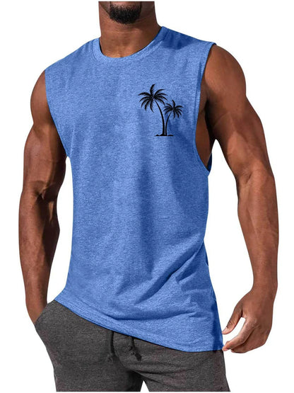 Coconut Tree Print Athletic Tank Top for Workout, Beach, and Casual Wear