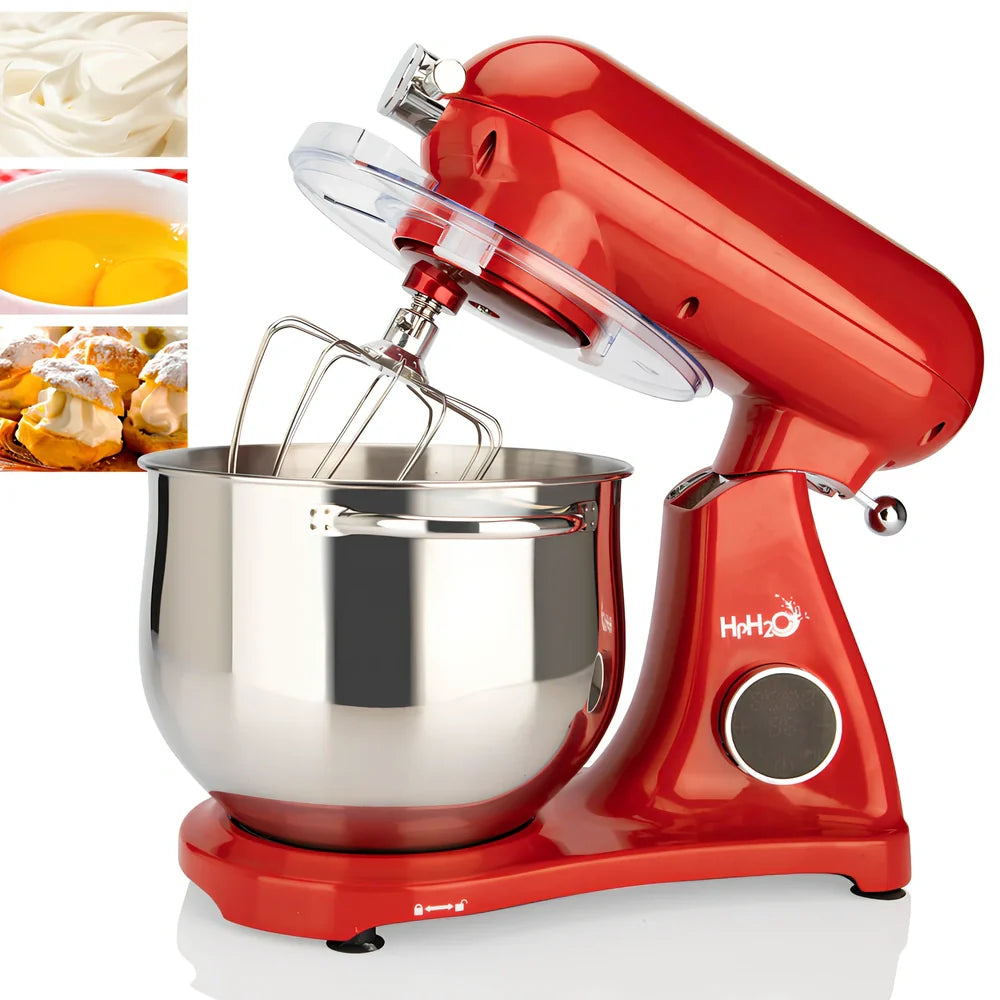Red SM-1522ML stand mixer with stainless steel bowl and digital control panel