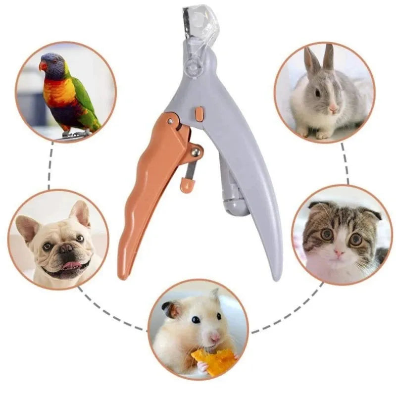 Yellow pet nail clipper with LED light and magnifying glass for dogs and cats