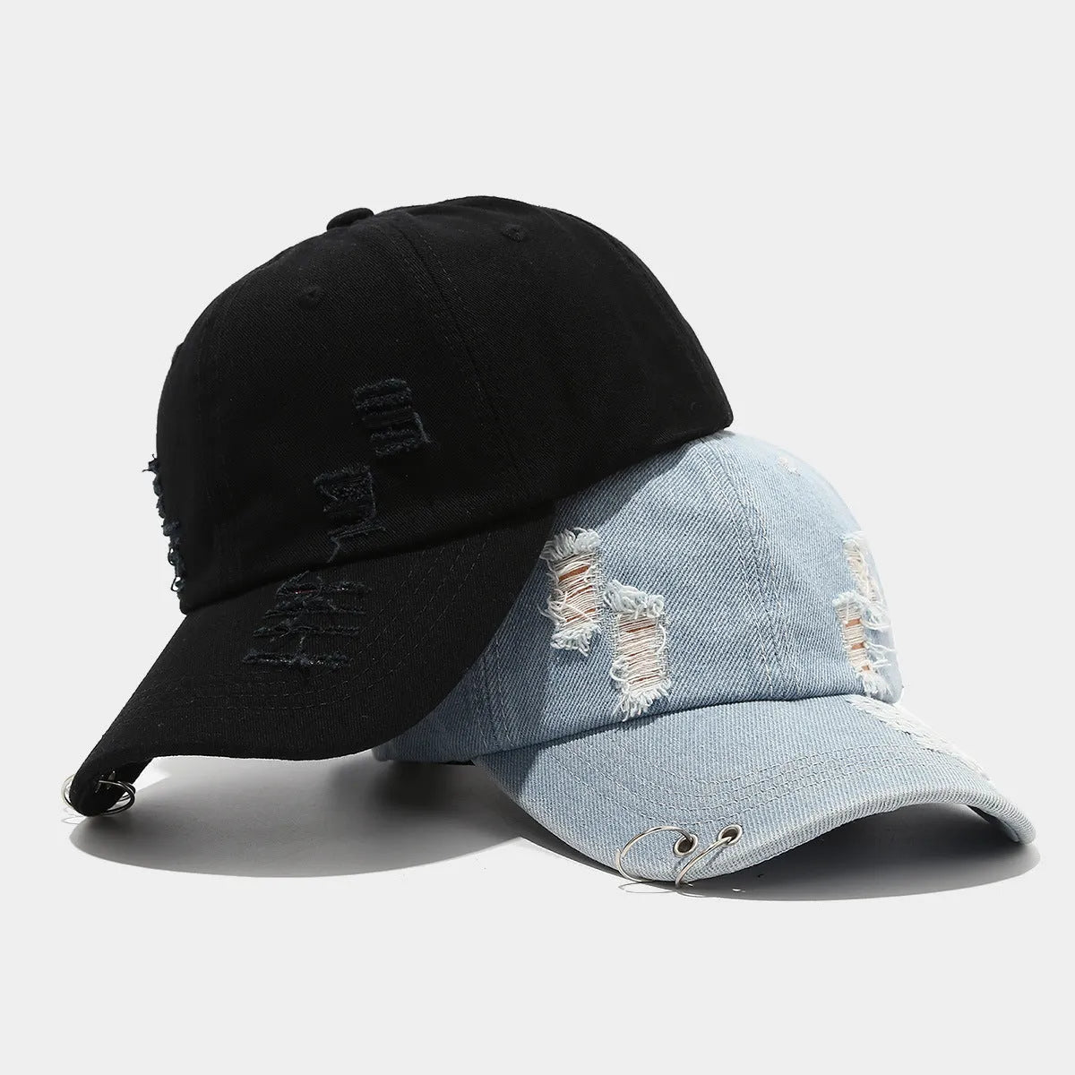 Men's adjustable cotton denim peaked cap in street style with dome crown design