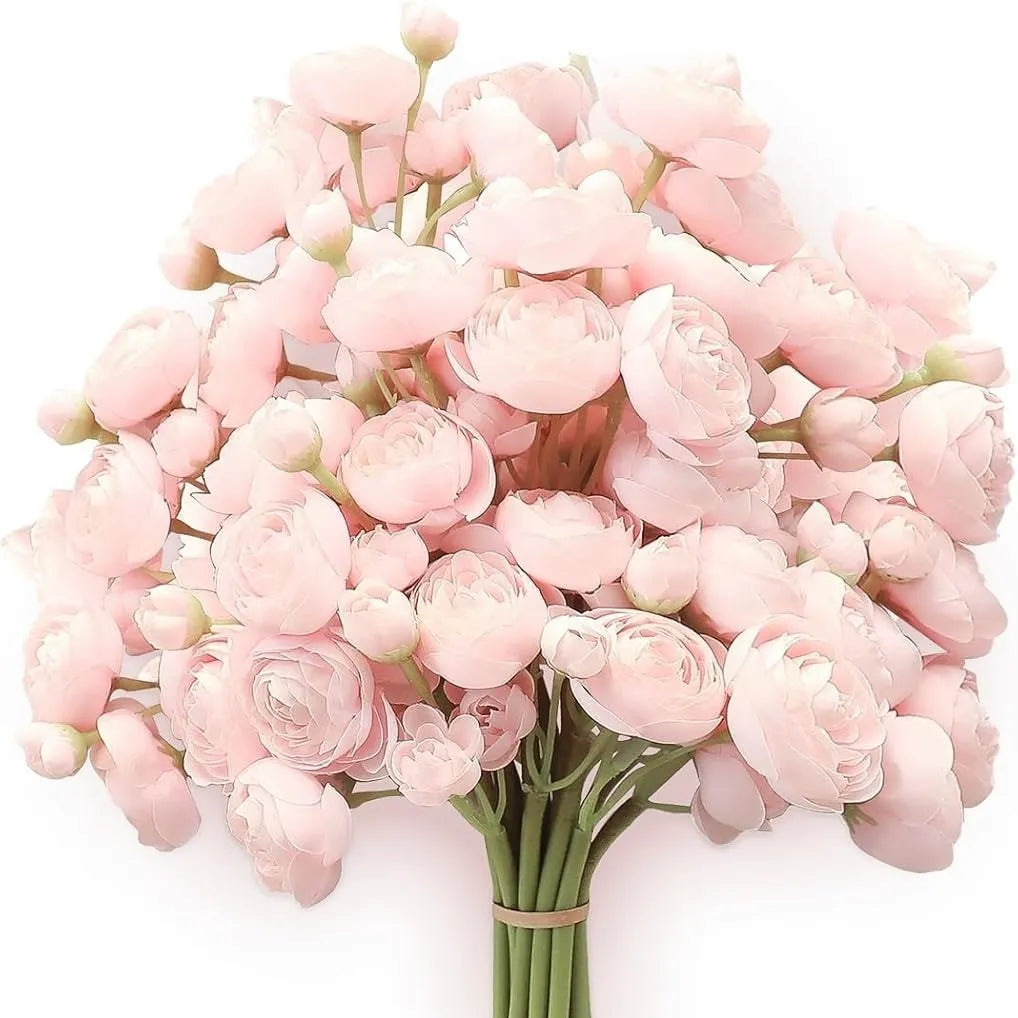 Six simulation silk mini bridal bouquets with white and pink flower heads for wedding or home decoration