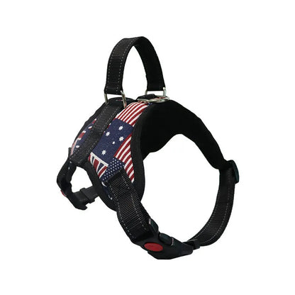 Explosion-proof polyester dog chest harness in black with saddle chest strap for medium and large dogs, sizes XS to XL