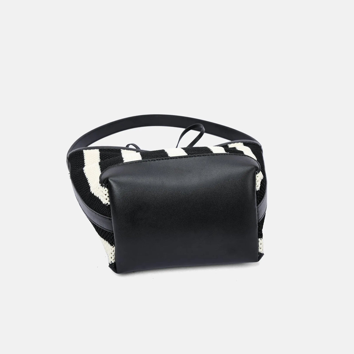 Black and white striped woven fabric women's shoulder bag with bucket shape