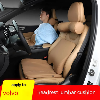 Minimalist brown car headrest pillow and lumbar seat cushion set for neck and back support