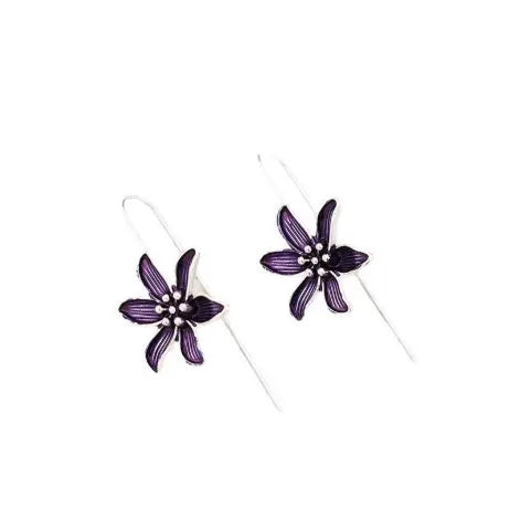 Retro purple flower alloy earrings with electroplated finish, approximately 2cm diameter
