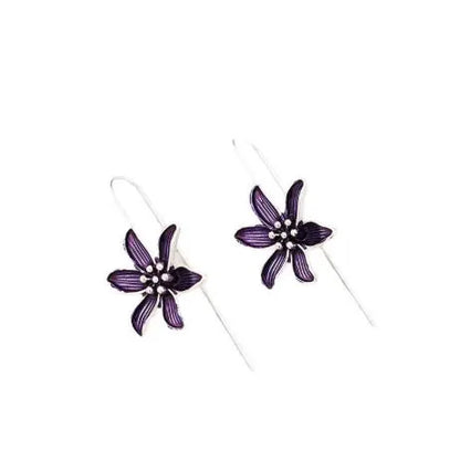 Retro purple flower alloy earrings with electroplated finish, approximately 2cm diameter
