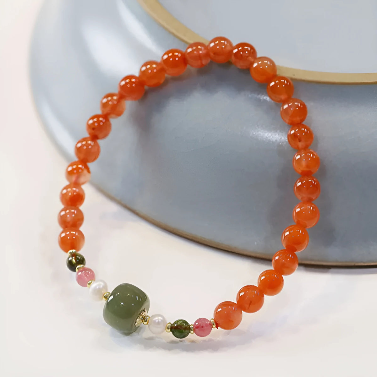 Natural Sichuan cherry red South Red Agate round bead bracelet in retro ethnic style.