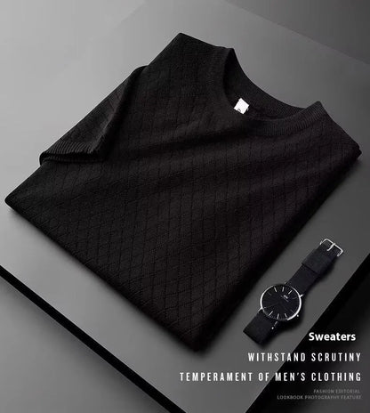 Men's ice silk t-shirt in black or white with V-neck or round neck options