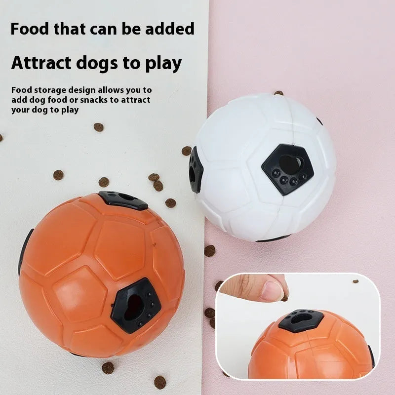 Orange and white TPR rubber dog chew ball toy, shown in hollow and teeth cleaning stick styles.