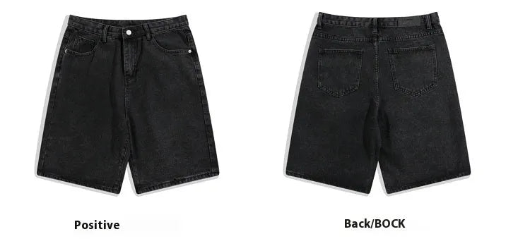 Men's straight-leg denim shorts in light blue with five-pocket design and zipper fly