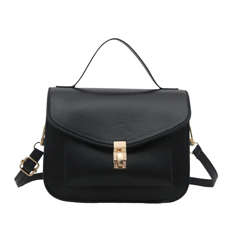 A horizontal square-shaped PU leather shoulder messenger bag in a choice of colours, showing the document compartment interior.