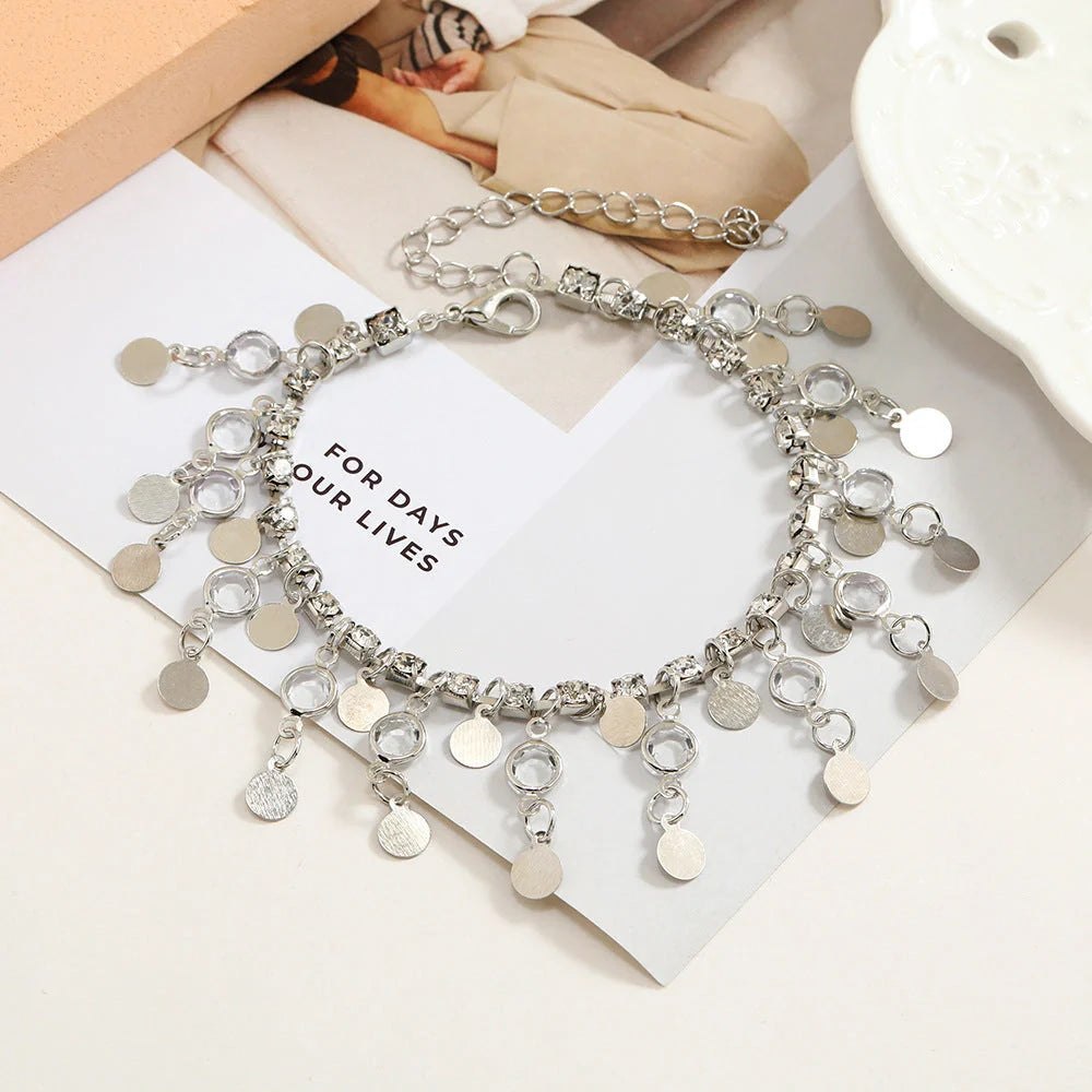 Adjustable beach women's anklet in gold and silver with geometric design