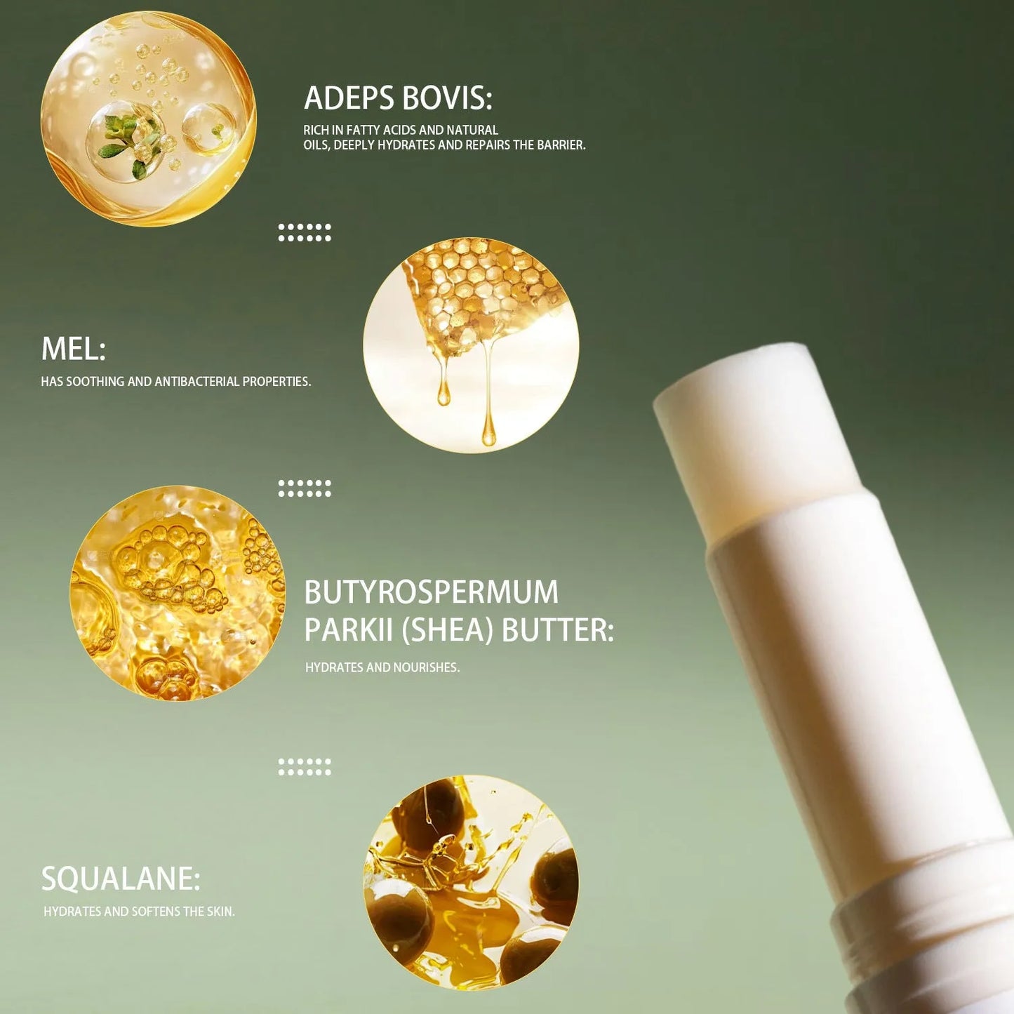5g tallow lip balm refillable stick measuring 83mm in length with 19mm diameter