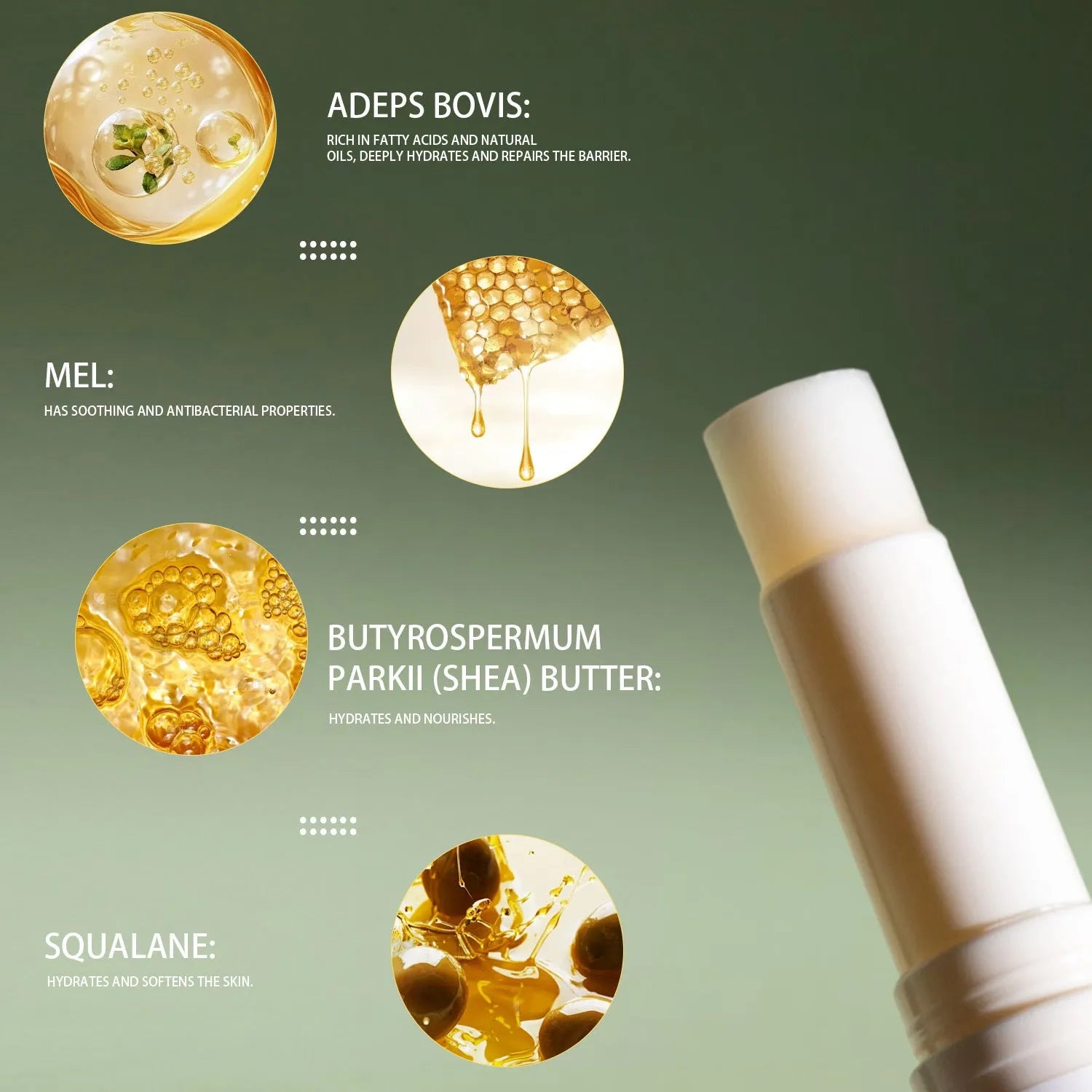 5g tallow lip balm refillable stick measuring 83mm in length with 19mm diameter