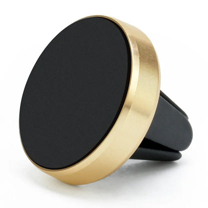Magnetic car air vent phone holder in five colours showing smartphone attached