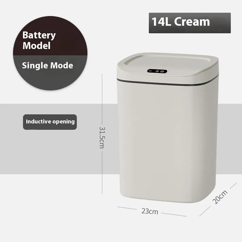 Square automatic induction garbage bin with sensor opening lid in milky white colour variant