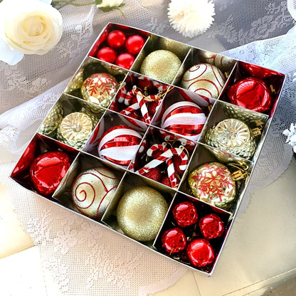 Christmas decoration pendant set with electroplated balls and painted gifts in cowhide presentation box